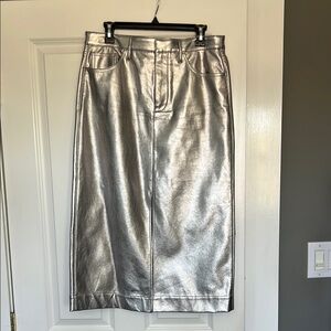 J Crew Silver Metallic Faux Leather Skirt